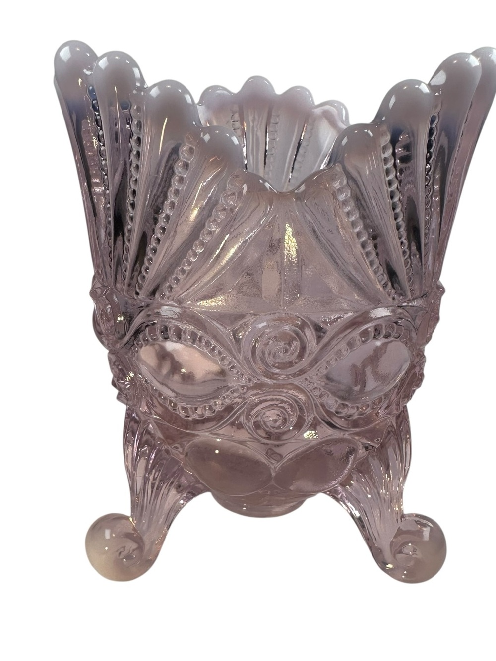 Mosser Eye Winker Pink Opalescent Glass Spooner Candy Dish Vase New USA
